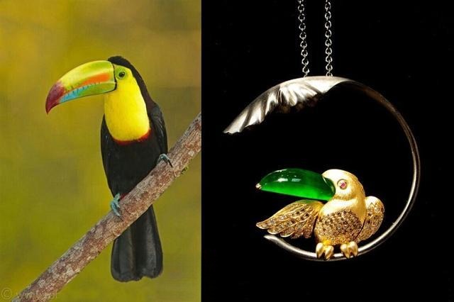 Custom gold-inlaid jade hornbill pendant.