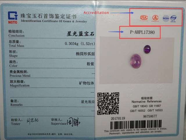 Red circles highlighting the official seal and number to verify a fake jewelry certificate.