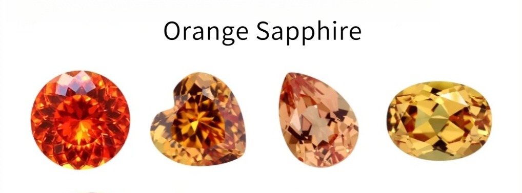 Visual chart of orange sapphire color grades, categorized into reddish-orange, vivid orange, pure orange, and light orange tones.