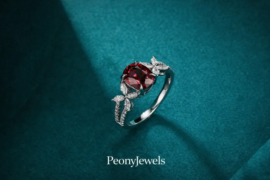 PeonyJewels 1.5ct unheated pink sapphire ring with diamonds in 18K gold.