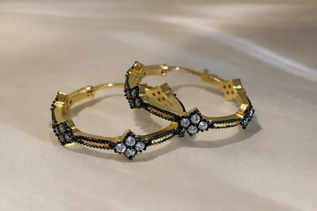 PeonyJewels gold-plated silver hoops with zircons.