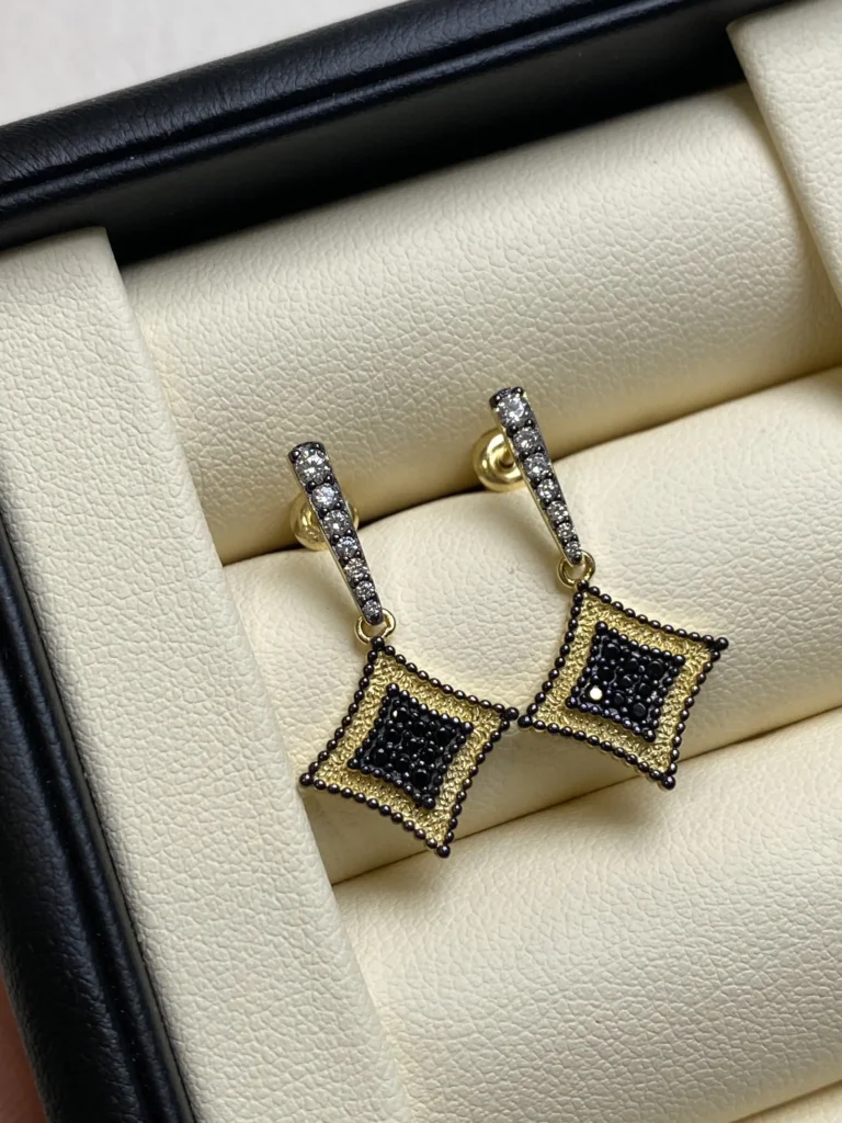PeonyJewels Zircon stud earrings crafted in 925 silver with electroplated gold and black gold finishes.