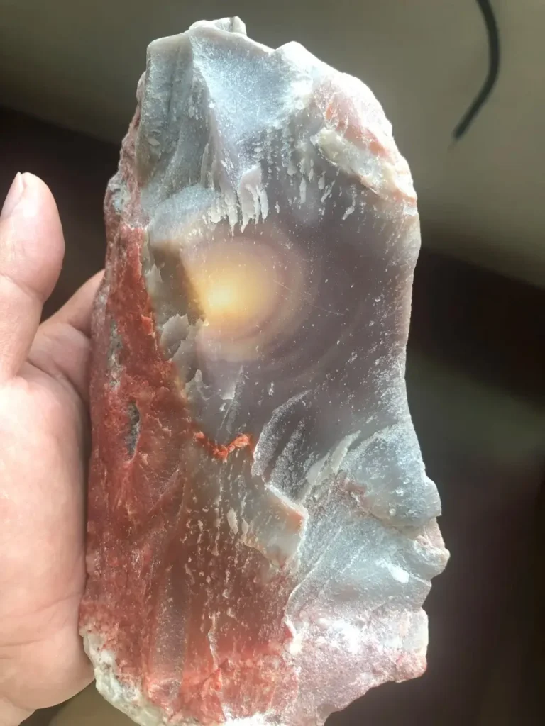 rare purple shoushan furong stone with unique natural patterns.