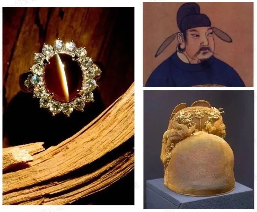 Chrysoberyl gemstone depicted alongside ancient royal artifacts, illustrating its historical and cultural significance.
