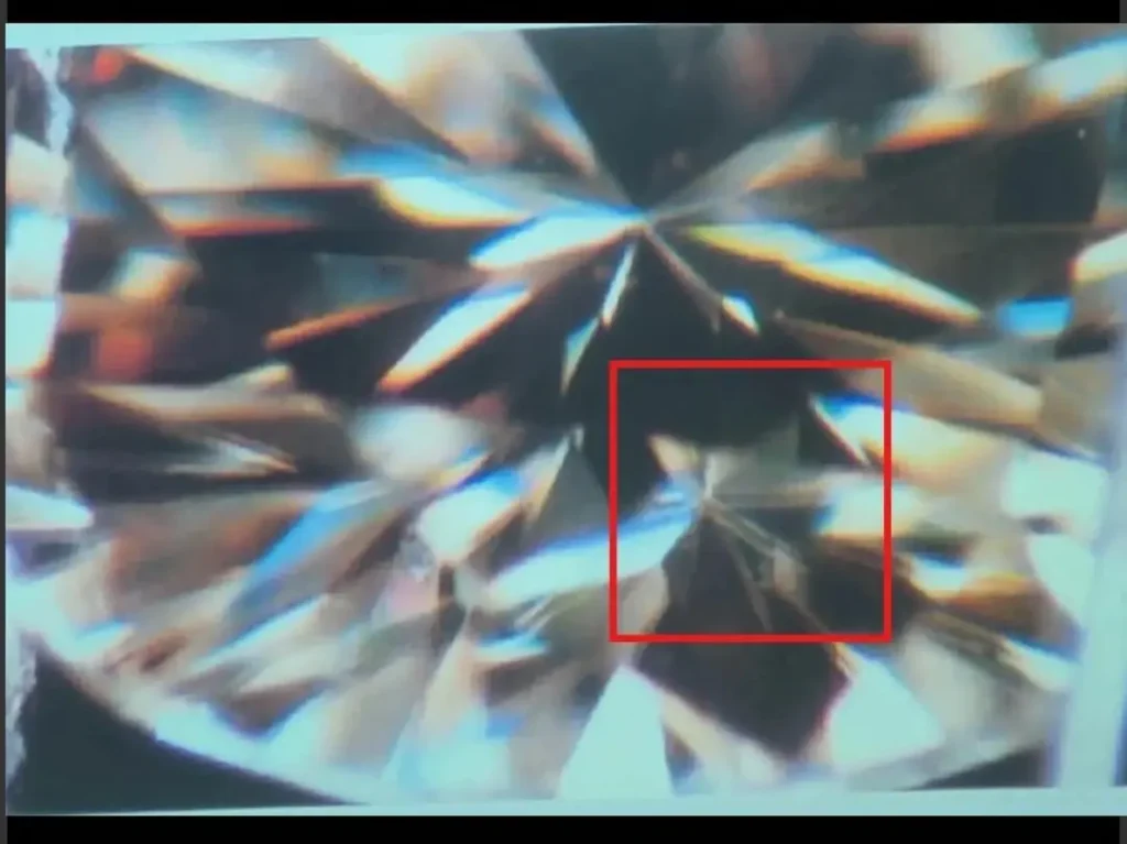 Facet doubling effect in moissanite.