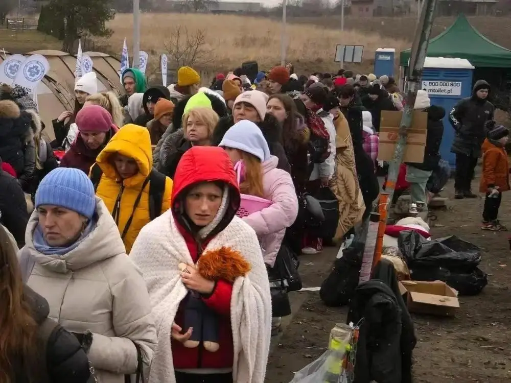 Ukrainian refugees fleeing conflict during the Russo-Ukrainian war.
